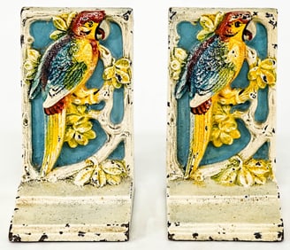 Hubley Cast Iron Painted Pair Bookends [Parrot]
