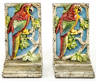 Hubley Cast Iron Painted Pair Bookends [Parrot]