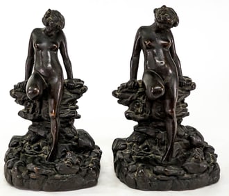 KBW Pair Copper Clad Bookends [Nude Figural]