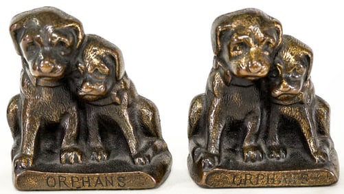 Hubley Cast Iron Pair Bookends [Orphans; Dogs]