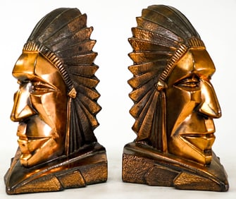 Art Deco Geometric Native American Pair Bookends
