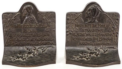B & H Bronze PR Bookends [Longfellow; Hiawatha]