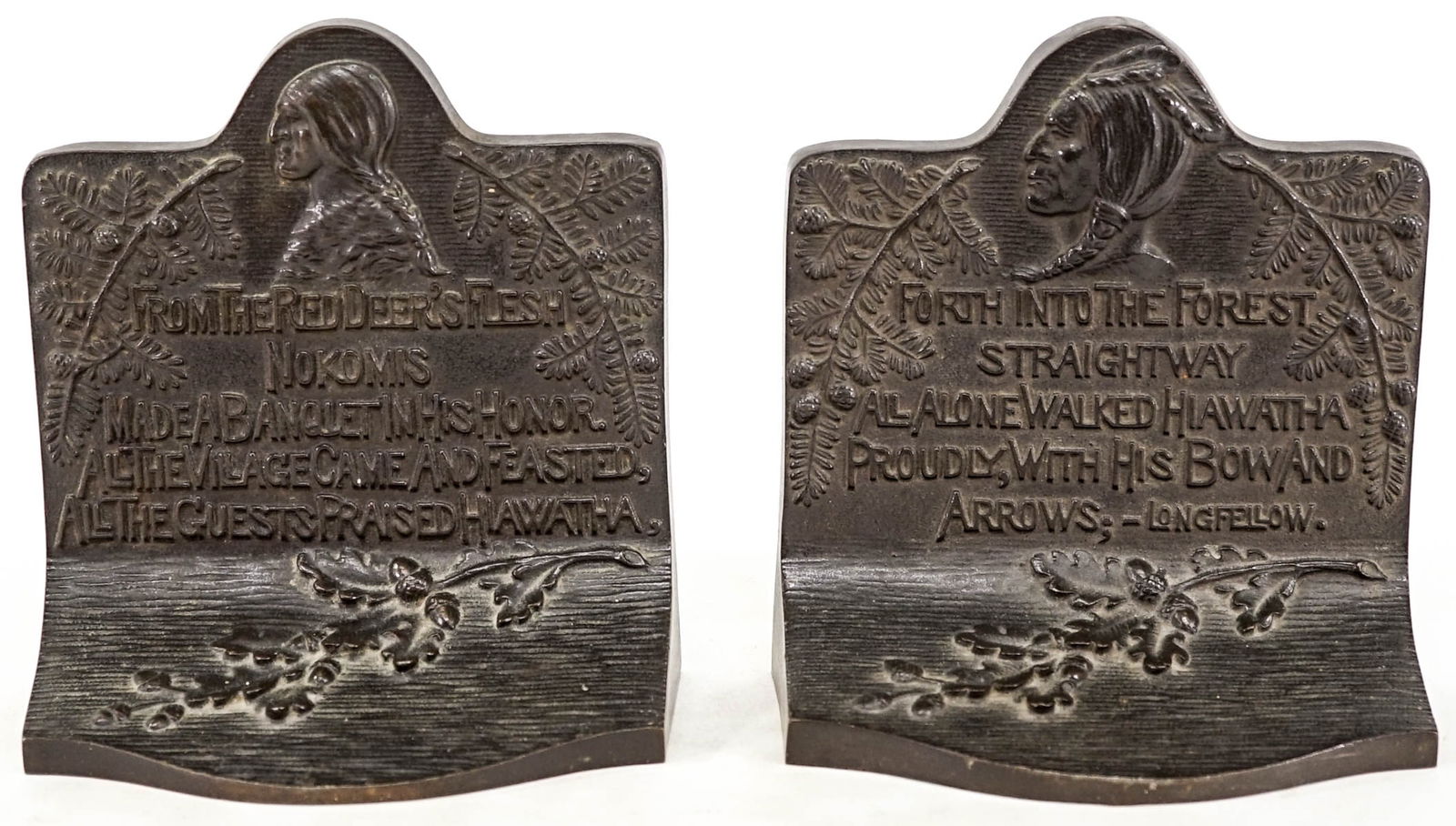 B & H Bronze PR Bookends [Longfellow; Hiawatha] (1 of 8)