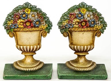 B & H Floral Pair Cast Iron Bookends