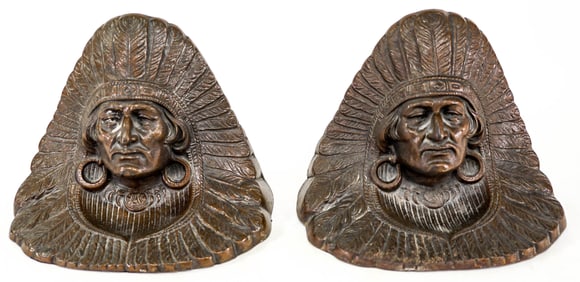 Judd Co Cast Iron Pair Bookends [Native American]