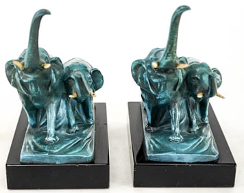 Painted Spelter/White Metal PR Bookends Elephant
