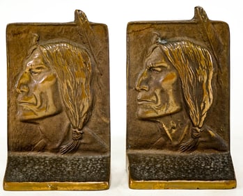 Cast Iron Pair Bookends [Native American]