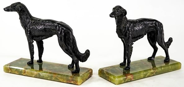 Dog Pair Bookends / Marble Base