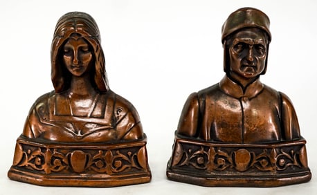 Bronze Clad Pair Bookends [Dante, Beatrice]