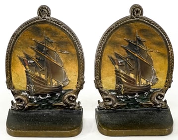 Bradley and Hubbard Pair Cast Iron Bookends- Ship