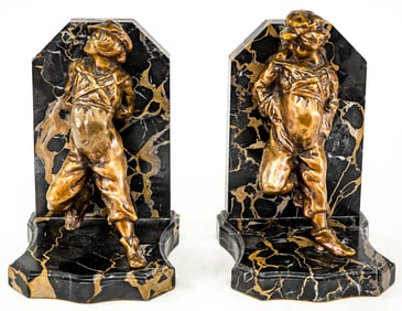 LG Solid Bronze Pair Bookends Marble Base [Child]