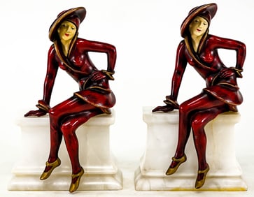 JB Hirsch Art Deco Pair Bookends [Lady Seated]