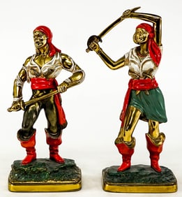 Bronze Clad Pair Pirate Bookends [Man and Woman]