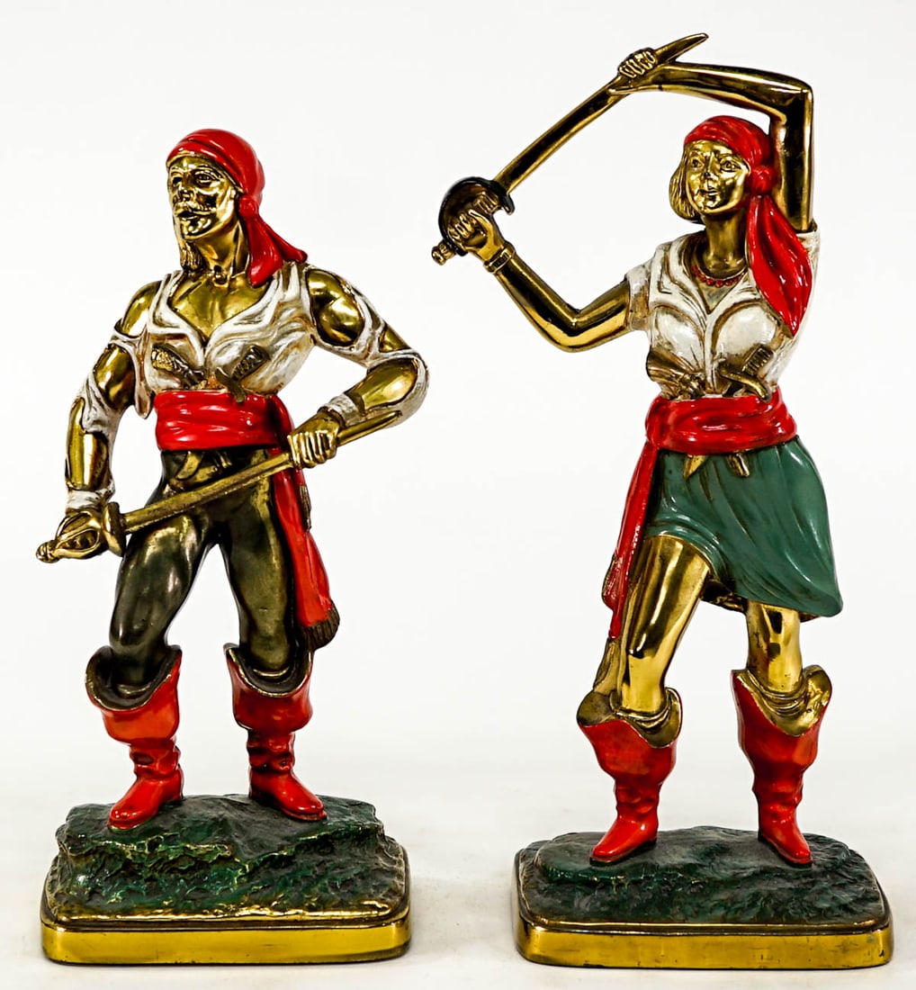 Bronze Clad Pair Pirate Bookends [Man and Woman] (1 of 6)