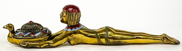 Signed Art Deco Incense Burner -Egyptian Figural
