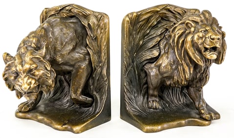 Bradley & Hubbard LG Pair Bookends [Lion, Tiger]