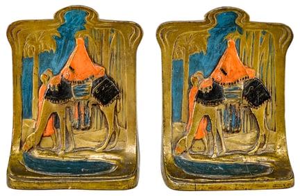 Bronze Clad Painted Pair Bookends [Arabian]