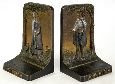 Bradley & Hubbard Pair Cast Iron Bookends Puritan