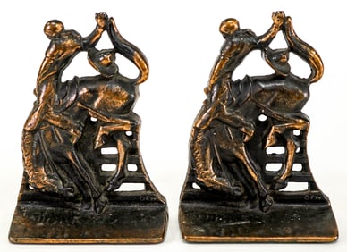 OFW Cast Iron Pair Bookends Rodeo Cowboy Bronco