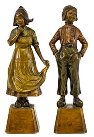 Solid Bronze Dutch Boy and Girl Pair Bookends