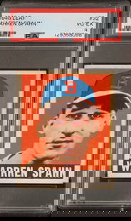 Warren Spahn 1948 Leaf #32 PSA 4 VG-EX: Warren Spahn 1948 Leaf #32 PSA 4 VG-EX. Item measures 5.5 in. x 3.5 x .25 inches for shipping purposes. The absence of a condition report does not imply that the lot is in perfect condition or