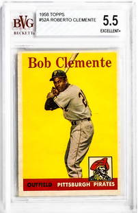 Roberto Clemente 1958 Topps #52A BVG 5.5: Roberto Clemente 1958 Topps #52A BVG 5.5. Item measures 5.5 in. x 3.5 x .25 inches for shipping purposes. The absence of a condition report does not imply that the lot is in perfect condition or