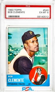 Roberto Clemente 1962 Topps #10 PSA 6: Roberto Clemente 1963 Topps #540 PSA 6. Item measures 5.5 in. x 3.5 x .25 inches for shipping purposes. The absence of a condition report does not imply that the lot is in perfect condition or