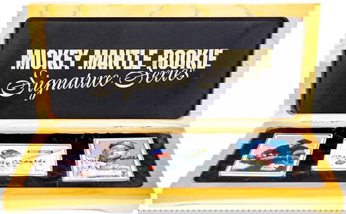 1995 R&N China Topps Porcelain (2) Signed Cards: 1995 R&N China (Bone China, Porcelain) Topps Porcelain "Mickey Mantle Rookie Signature Series" Complete Set (3) with Two Signed. MINT. Housed in a custom fitted wood case that measures 13.5 x 6.25 x