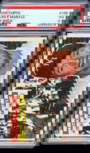 Mickey Mantle 1956 Topps #135 PSA 3 Gray Back: Mickey Mantle 1956 Topps #135 PSA 3. Item measures 5.5 in. x 3.5 x .25 inches for shipping purposes. The absence of a condition report does not imply that the lot is in perfect condition or