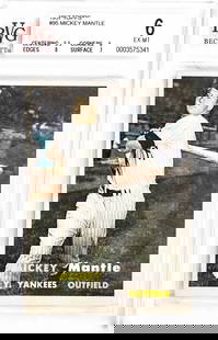 Mickey Mantle 1957 Topps #95 BVG 6: Mickey Mantle 1957 Topps #95 BVG 6. Item measures 5.5 in. x 3.5 x .25 inches for shipping purposes. The absence of a condition report does not imply that the lot is in perfect condition or completely