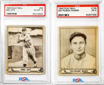 (2) 1940 Play Ball PSA Graded Cards [Ott, Waner]