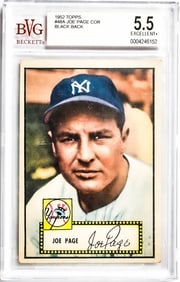 1952 Topps #48a Joe Page Correct Bio Black Back
