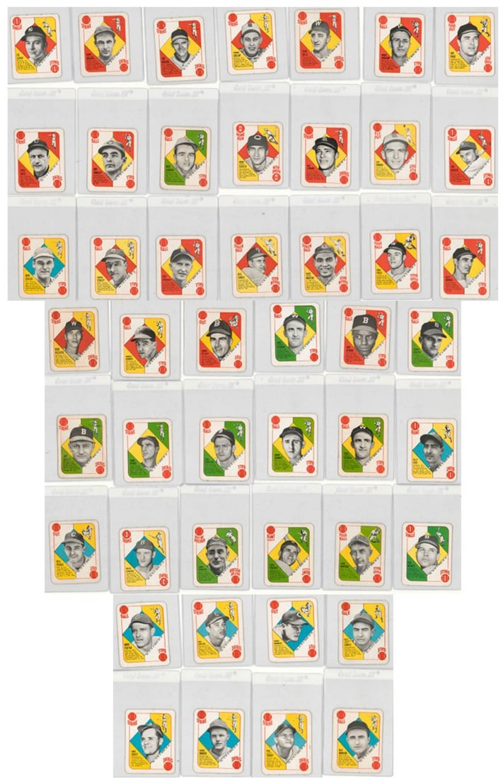 (47) 1951 Topps Blue Backs: (47) 1951 Topps Blue Backs. Mixed condition. The group measures 5 x 3 x 2 inches. The absence of a condition report does not imply that the lot is in perfect condition or completely free from wear and