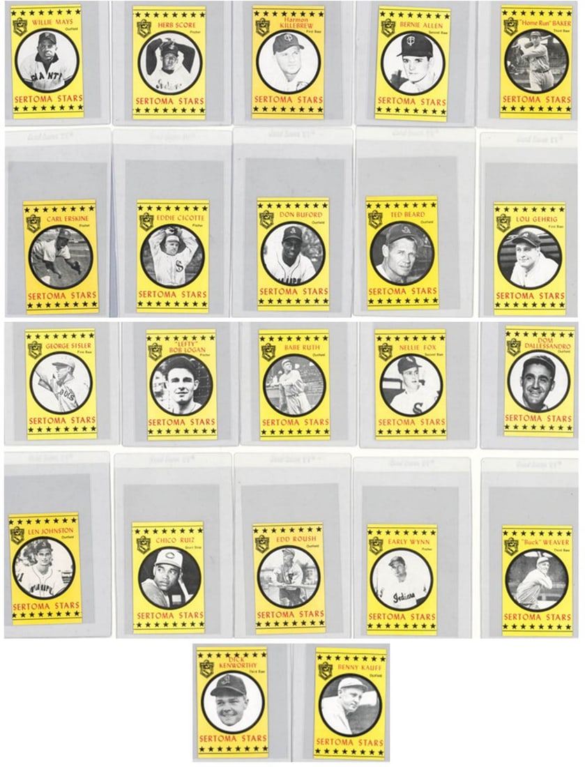 1977 Indianapolis Sertoma Stars (22): [Babe Ruth, Lou Gehrig] 1977 Indianapolis Sertoma Stars (22). No duplicates. Most appear to be in EX/EX+ condition or better. Item measures 7.25 in. x 4.75 x 1 inches for shipping purposes. The absenc