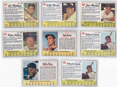 1960's Post Cereal Hand Cut Baseball Cards (8)