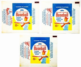 (3) 1963 Fleer Baseball 5c Wax Pack Wrappers