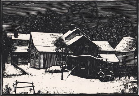 J. J. Lankes SIGNED Wood Engraving [Winter]: Julius J. Lankes (American 1884-1960) wood engraving pencil signed lower left, dated 1922 lower right and titled lower center 'Winter - 2nd State'. Image measures 7 x 10 in. Sheet measures 10.625 x