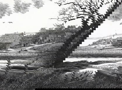 Grace Albee SIGNED Engraving [Flatstone Cove]: Grace Albee (American, 1890-1985) wood engraving pencil signed and dated 1954 lower right, 1st state of 'Flatstone Cove' lower left and Ed. 35 lower left. Image measures 6.75 x 9.125 in. Sheet