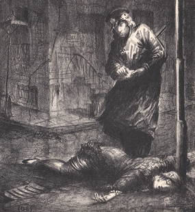 Benton Spruance Original Hand Signed Lithograph: Benton Spruance Original Hand Signed Lithograph [The Stool Pigeon]. Measures 10 x 9.5 inches image size and 16 x 12.25 inches sheet size. EX/EX+ condition. Measures 17 x 13 x .125 inches for shipping