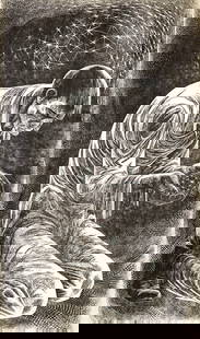 Lynd Ward Large Woodcut [Cup of Sky]: Lynd Ward Large Woodcut [Cup of Sky]. Measures 20 x 12 inches image size and 24 x 16 inches sheet size. EX+/NM. Total size measures 27.625 x 18.75 x .125 inches for shipping purposes. Unframed,