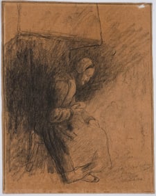 Alphonse Legros Original Drawing [Woman Seated]