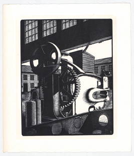Kevin B. O'Callaghan Wood Engraving [Industrial]: Kevin B. O'Callaghan (American, 1902-1977) wood engraving. K-37 signed inside plate lower right. Image measures 7.5 x 6 in. Sheet measures 9.5 x 8.25 in. Print sheet measures 9.5 x 8.25 in. for