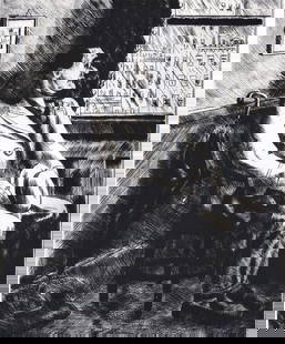 Peggy Bacon SIGNED Etching [The Spirit of Rain]: Peggy Bacon (American, 1895-1987) etching signed and titled 'The Spirit of Rain' below image. Image measures 4.875 x 3.875 in. Sheet measures 10.5 x 7.75 in. Print sheet measures 10.5 x 7.75 in. for