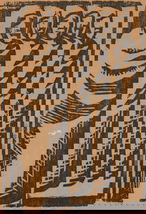 David Alfaro Siqueiros S/N Woodblock RARE: David Alfaro Siqueiros (Mexican, 1896-1974) woodblock print pencil signed and numbered 5/10 below image. Small white spot left center on image. Sheet measures 7.5 x 5.5 in. Print sheet measures 7.5 x