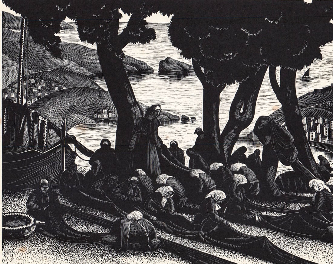 Claire Leighton Wood Engraving S/N Net Menders (1 of 5)