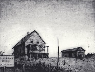 Armin Landeck SIGNED Etching Sunset Palace Lodge