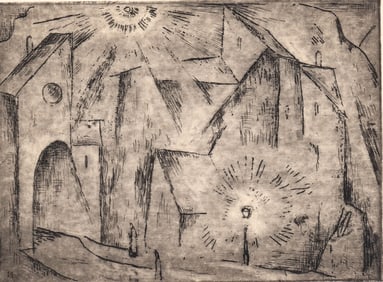 Illegibly Signed 1938 [Halloween] Etching
