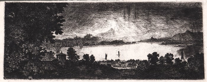 Vintage UNSIGNED Etching [Lake, Landscape]