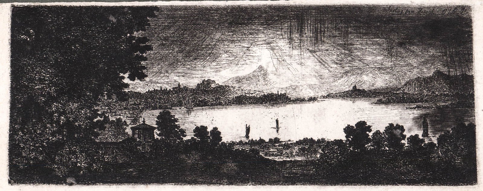 Vintage UNSIGNED Etching [Lake, Landscape] (1 of 3)