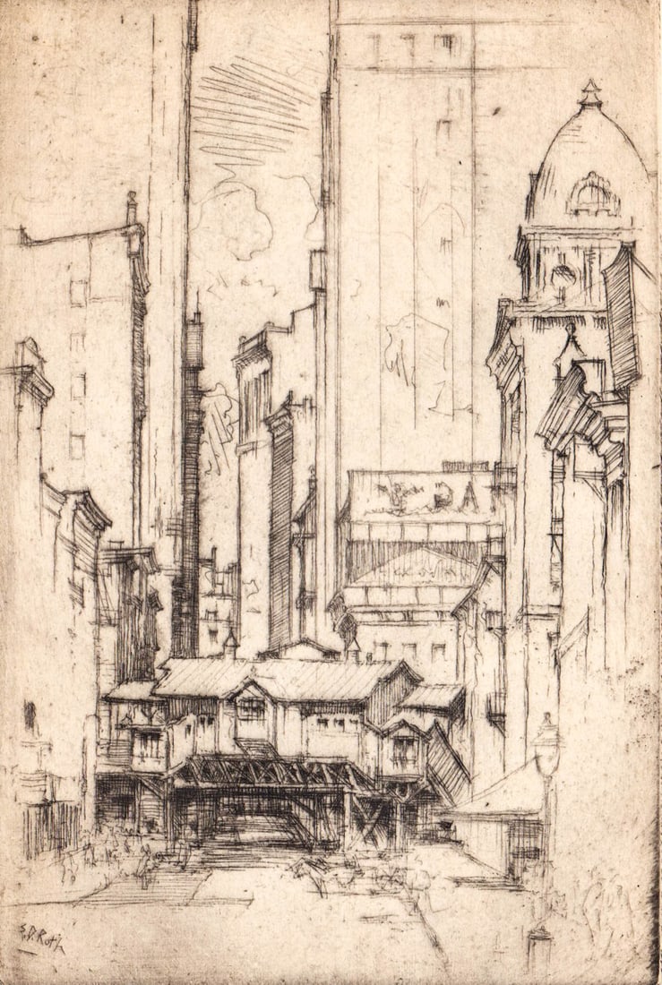 Ernest D. Roth Etching [Downtown NY] Circa 1925 (1 of 4)